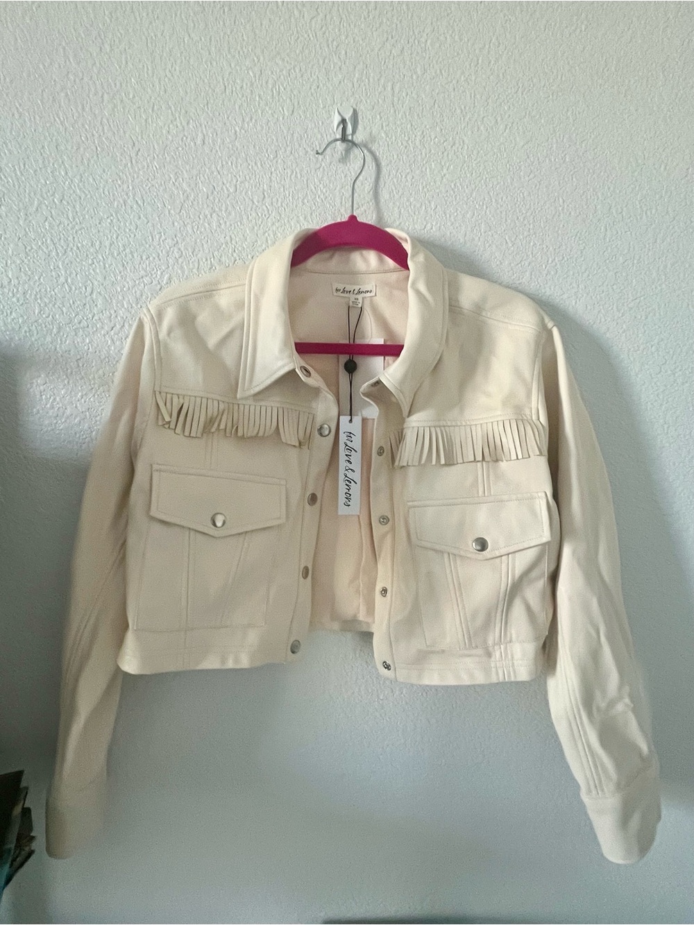 For Love & Lemons Cream Fringe Cropped faux leather Jacket